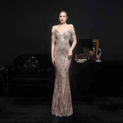 Sequined Fishtailmal Dress Performance Banquet Car Model Etiquette Evening Dressmal Gown