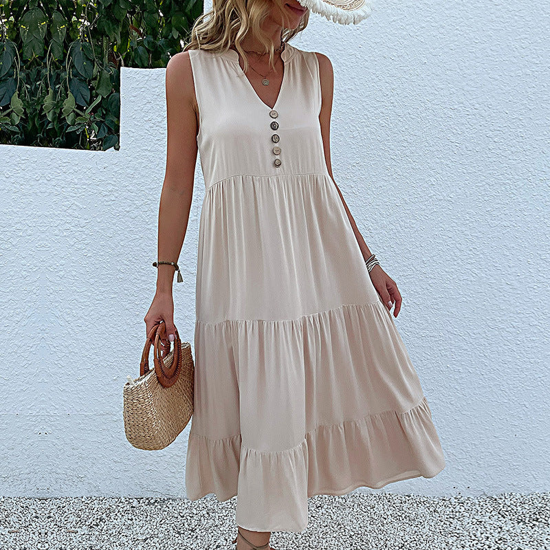 Vest Dress Sleeveless Loose Casual Solid Color Babydoll Dress