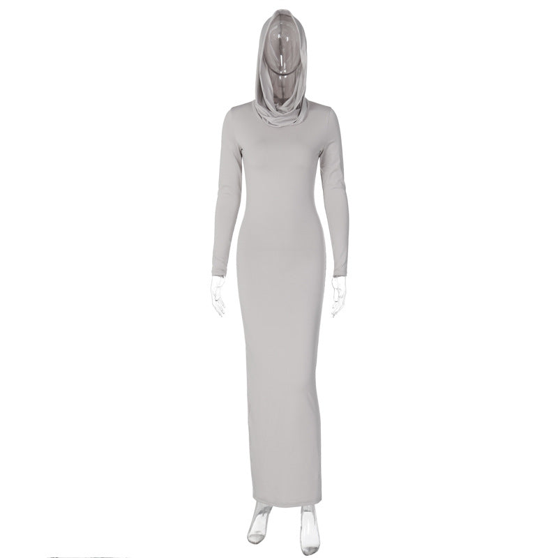 Slim Fit Kleid mit Kapuze und Schlitz hinten in Volltonfarbe