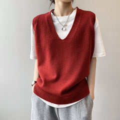 Knitted Vest Preppy V neck Loose Idle Sleeveless Waistcoat