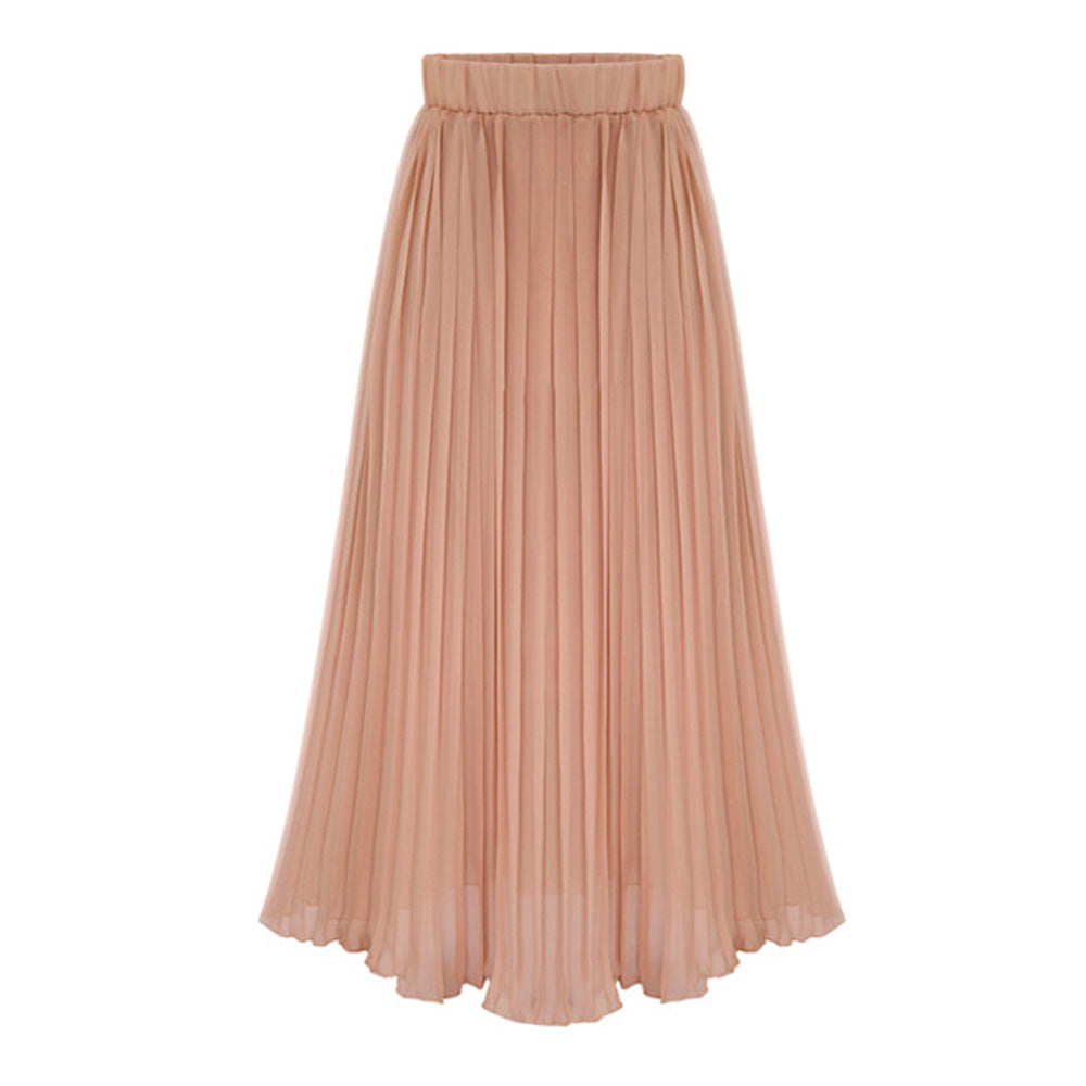 Casual Solid Color All-Matching Waist Chiffon Skirt A- line Skirt Pleated Skirt