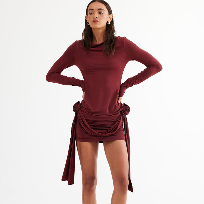 Robe à fleurs à col rond et coupe ajustée, patchwork, ruban, assortie
