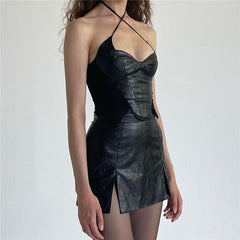 Halter Backless Faux Leather Slim Fit Inner Wear Small Vest