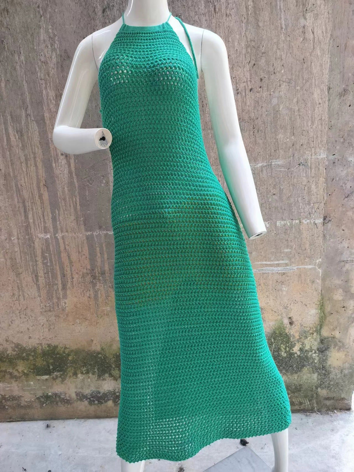 Neckholder-Maxikleid mit rückenfreiem Schnitt, ärmellos, Strandkleid im Bohemian-Stil, lang, mit Aussparungen