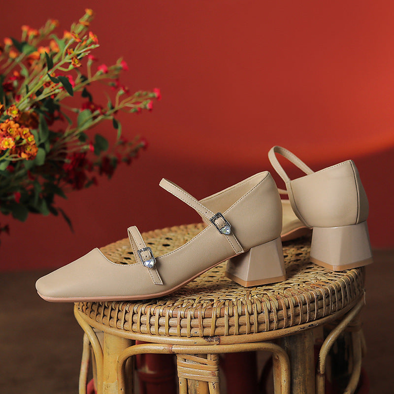 Women's French Style Vintage Mary Jane Chunky