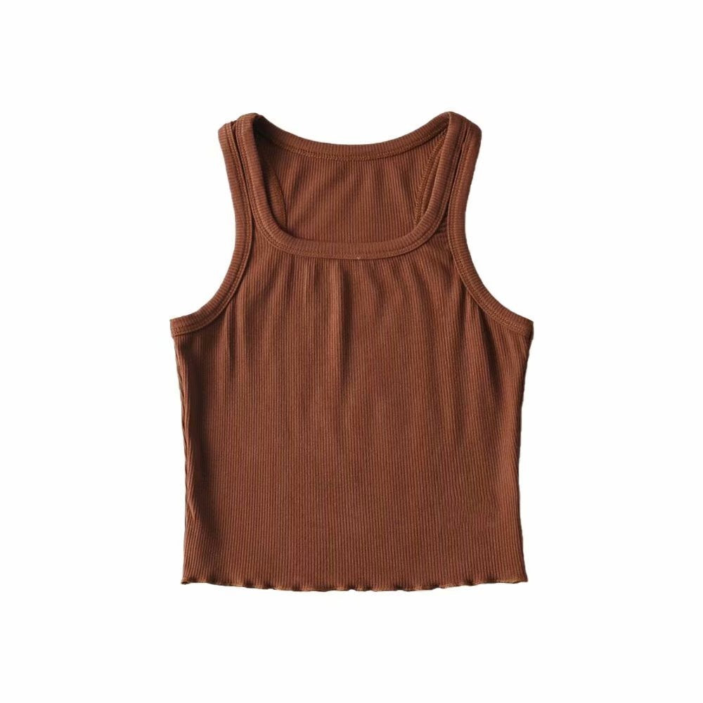 Wooden Ear Hem Square Collar Slimming Small Vest Close