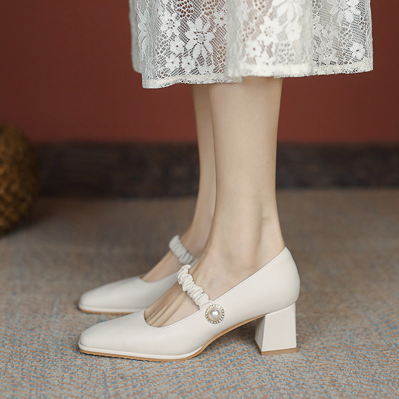 Women's Square Toe Vintage Mary Jane Spring Shallow Mouth