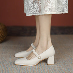 Women's Square Toe Vintage Mary Jane Spring Shallow Mouth