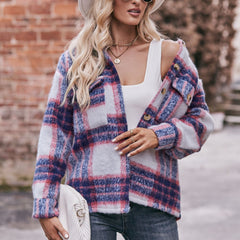 Plaid Mohair Short Woolen Thick Coat