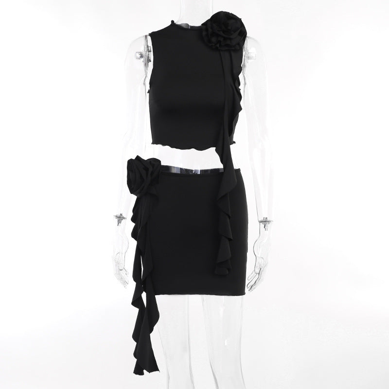 Elegant Slim Fit Casual Floral Top Hip Skirt Suit