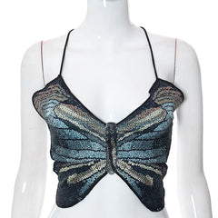Halter Strap Bare Back Short Butterfly Top
