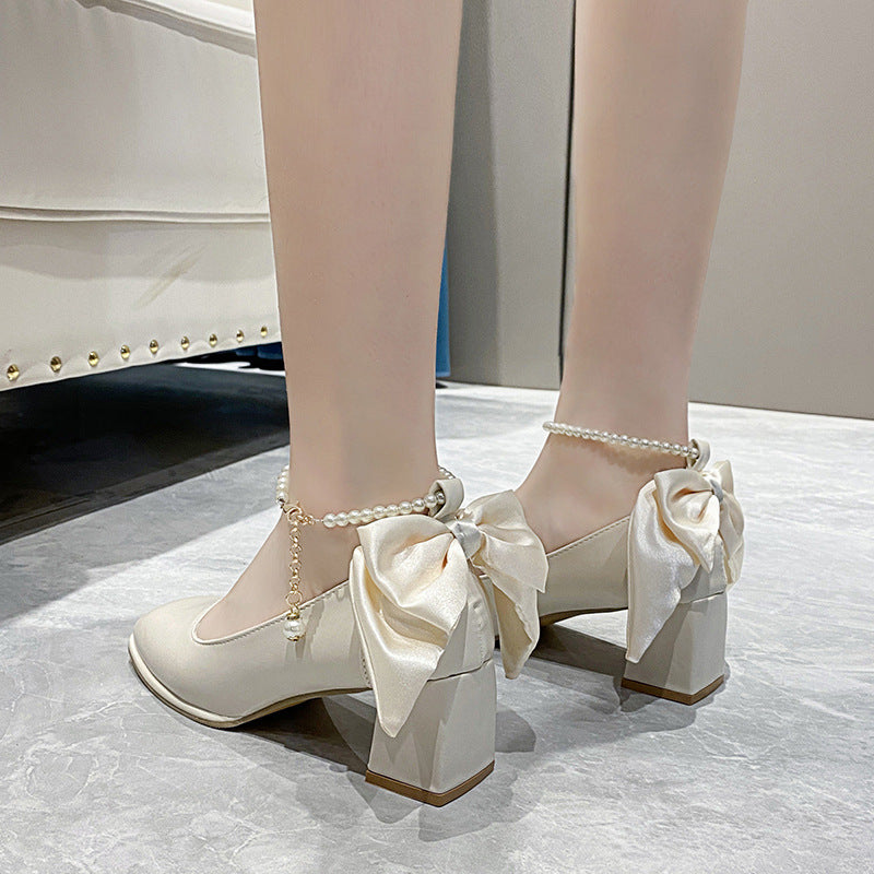 Women's Bow Fairy Style Chunky Pearl
