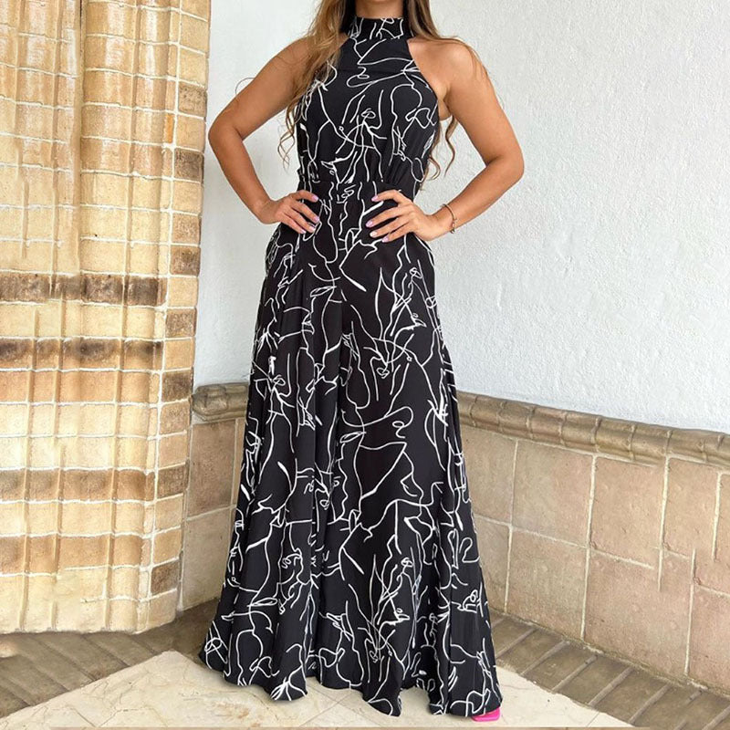 Elegant High Waist Lace up Sleeveless Halter Trousers Jumpsuit
