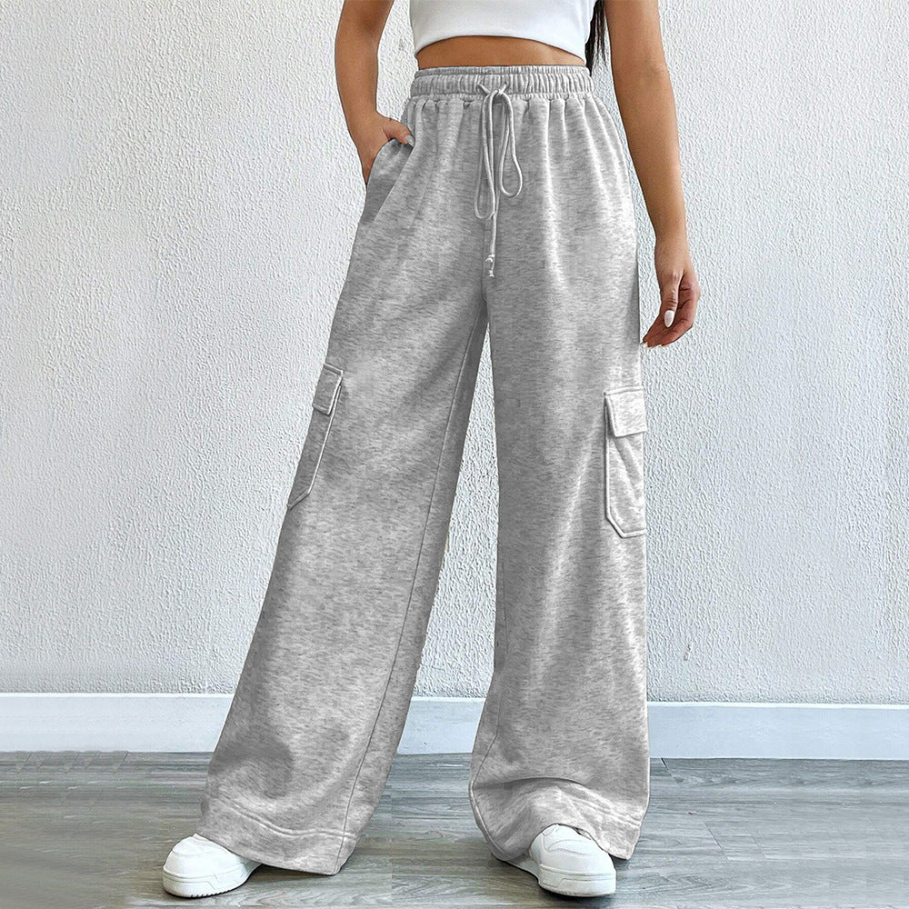 High Waist Slimming Straight Wide Leg Pants Casual Overalls Sports Trousers