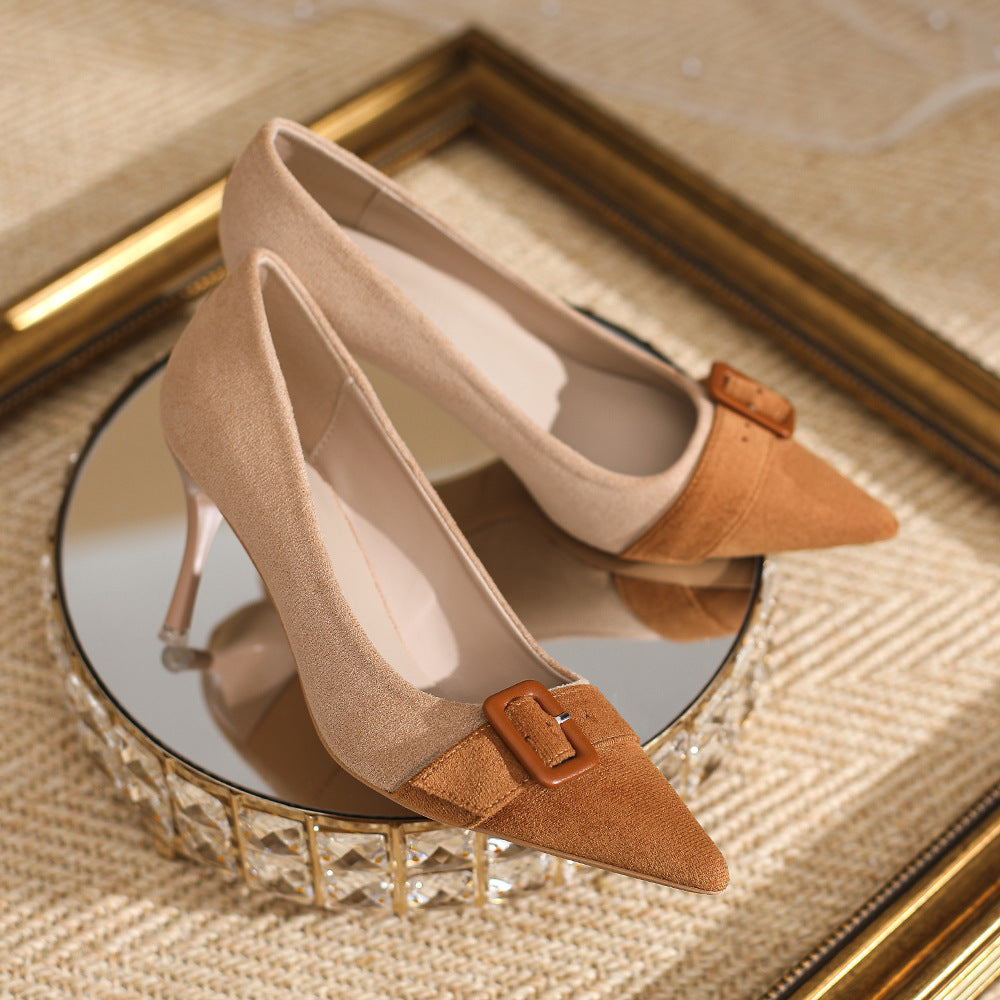 Block High Suede Korean Heels