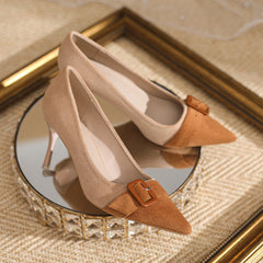 Block High Suede Korean Heels