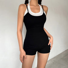Stitching Contrast Color Halter Strap Street Casual Strap Jumpsuit