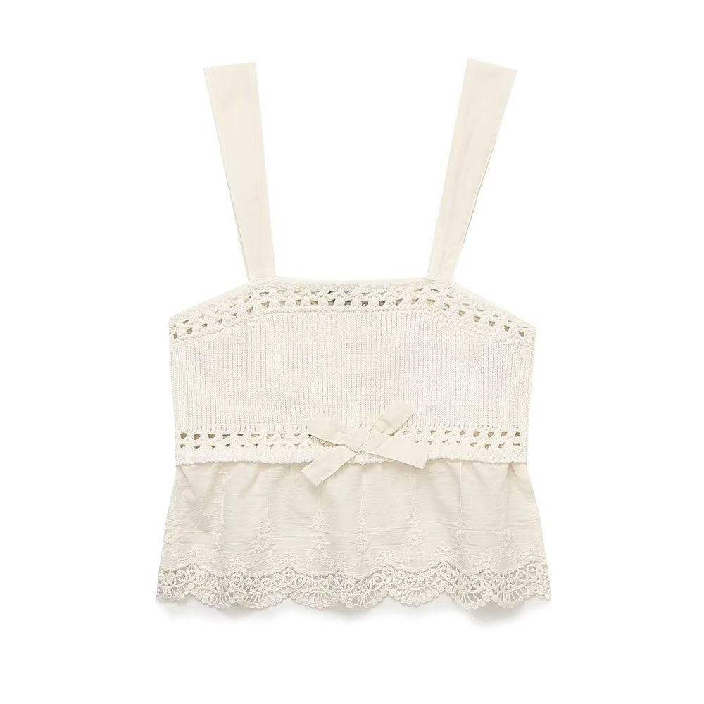 Bowknot Decoration Patchwork Knitting Top