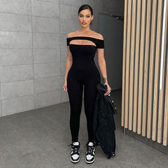 Wear off-Shoulder Short Sleeve Slim Fit Exercise Casual Jumpsuit