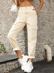 Solid Color High Waist Overalls Slimming Denim Pants