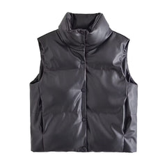 Casual StCollar Zipper Faux Leather Warm Vest