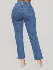 Pantalon personnalisé en denim fendu, pantalon droit