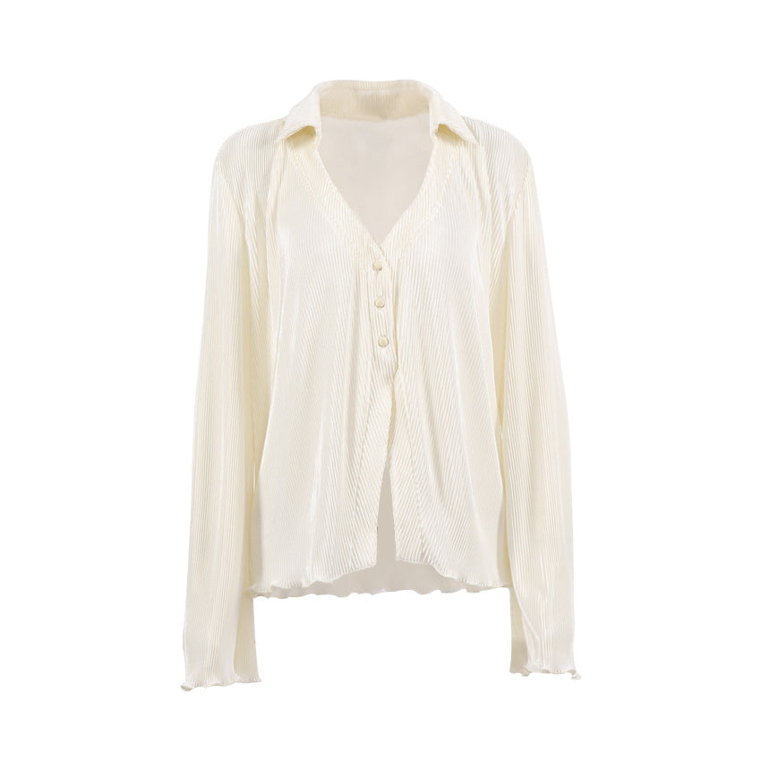 Vintage long sleeve ruffled shirt pantsuit Loose Flare Sleeve Blouse textured