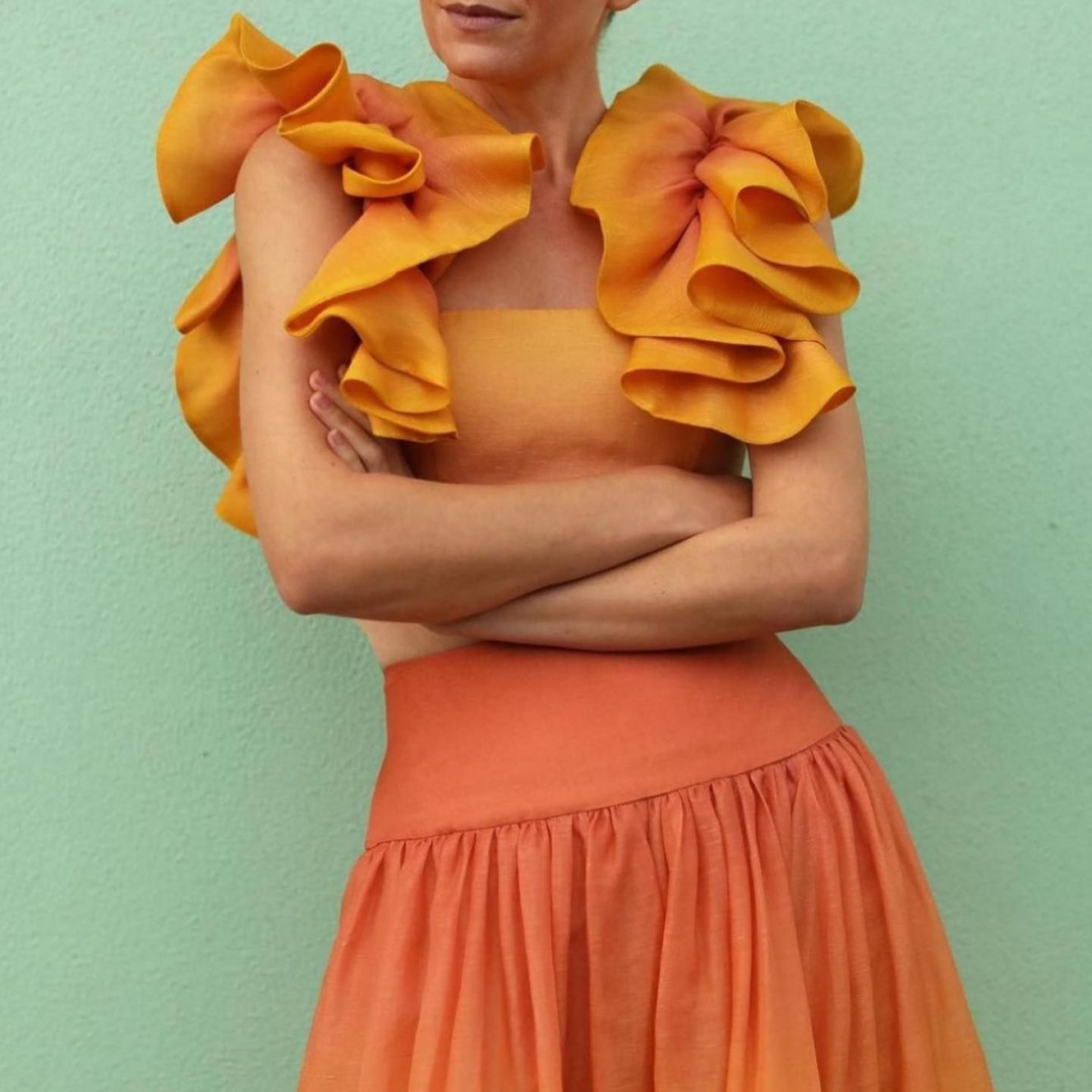 Ensemble jupe à volants dégradé de couleurs