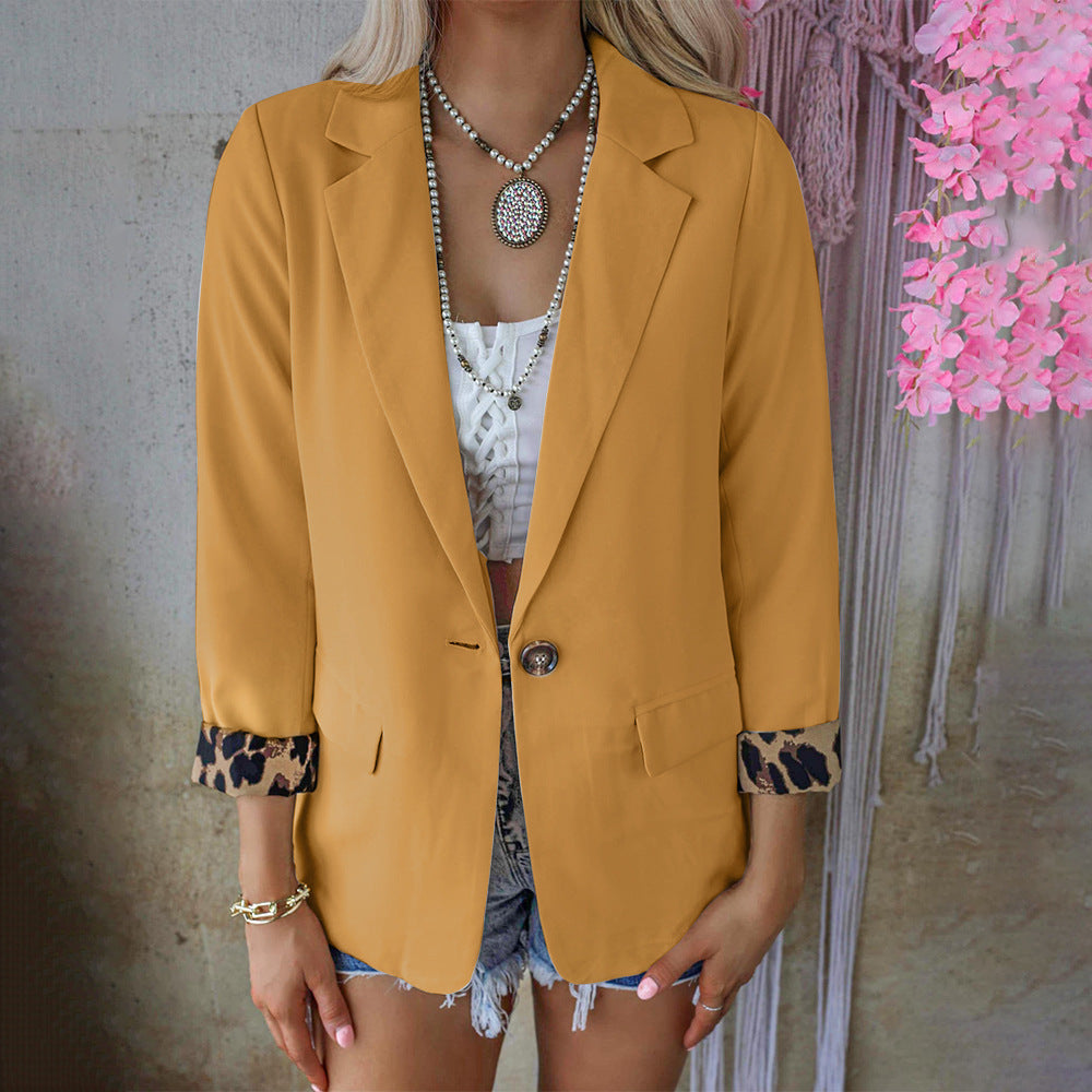 Leopard Print Long Sleeve Casual Blazer Outerwear