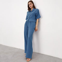 Pure Cotton Confinement Double Layer Crepe Cloth Maternity Pajamas Two Piece Set Homewear Set