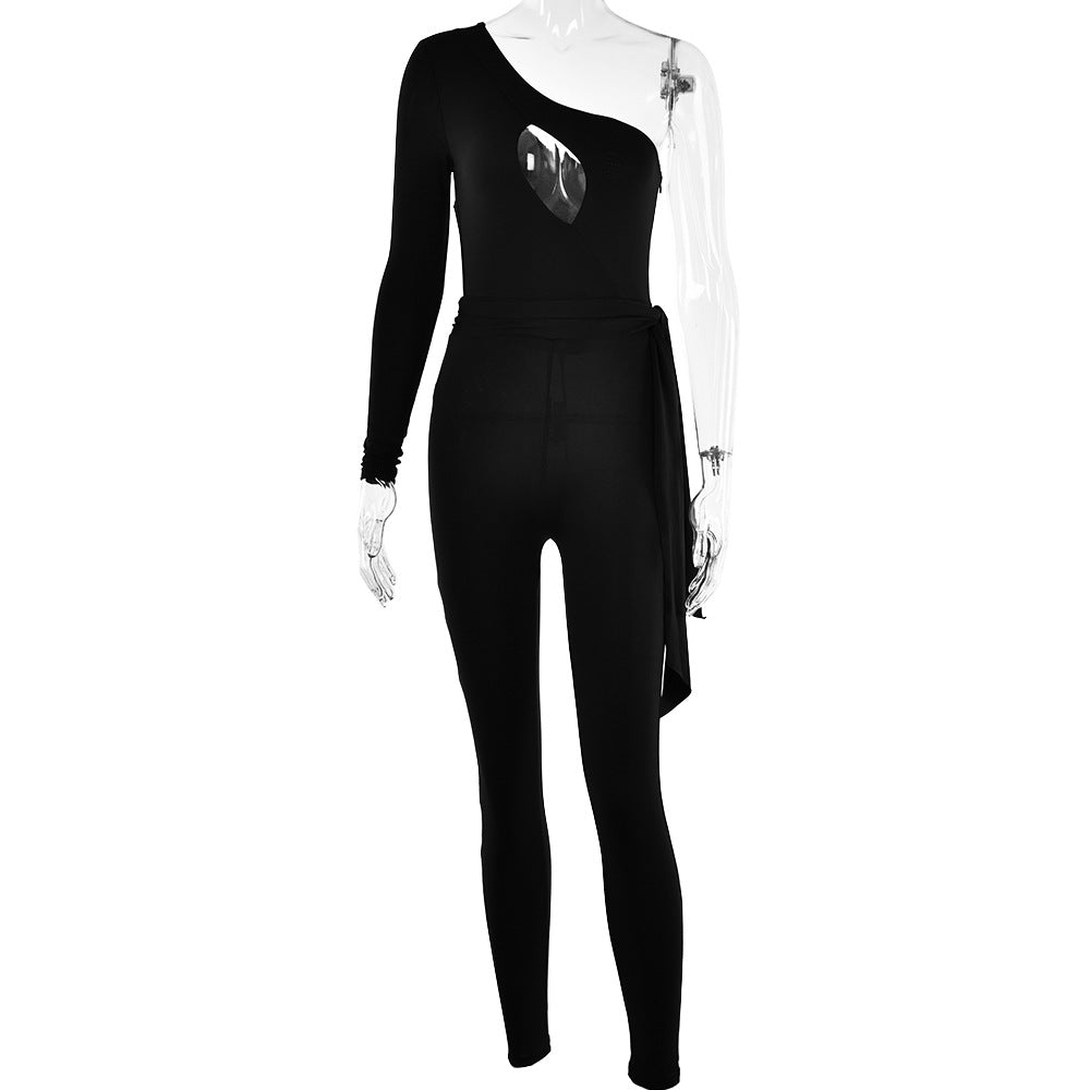 High Elastic Body Shaping Tights Backless Shoulder Sleeve Jumpsuit