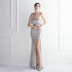 Craft Sequined Toast Long One Shoulder Appreciation Dinner Slim Fit Fishtail Wedding  Socialite