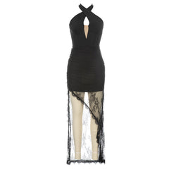 Kleid Bandage Kleid Einfache Kreuz Neckholder Cut-out Rückenfrei Nähte Spitze Slim-Fit