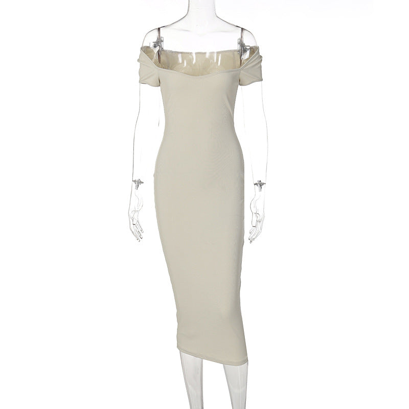 Robe longue côtelée à col nu