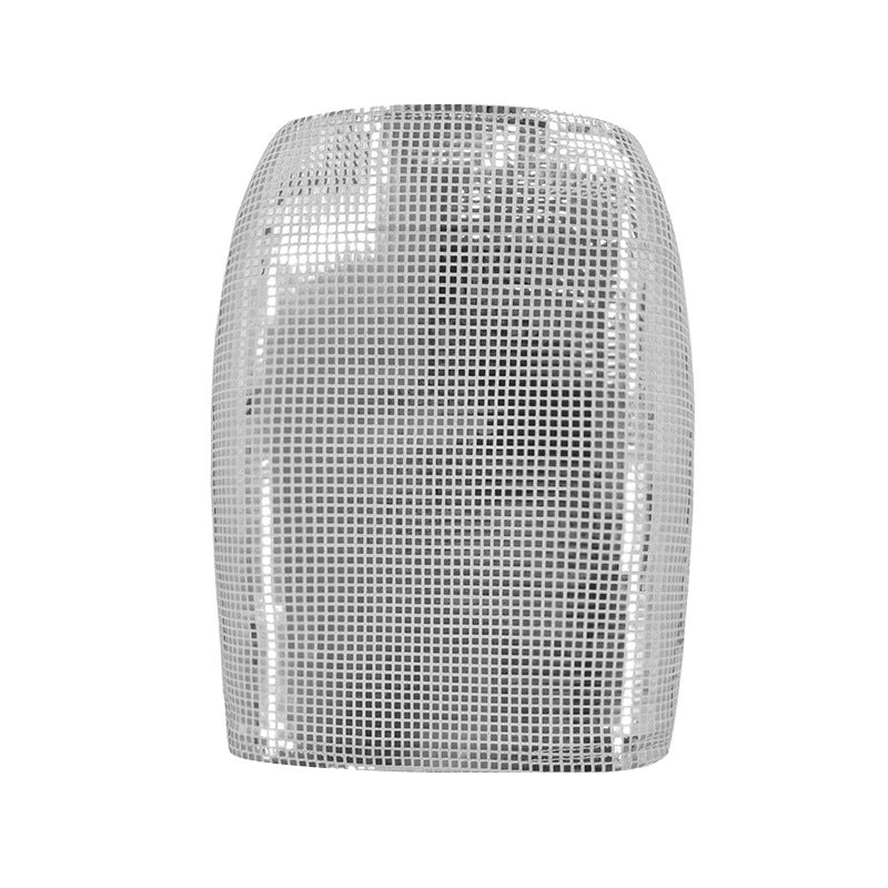 Wear Solid Color Slim Mesh Sequined Hip Bag Skirt