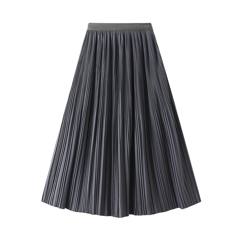 Elegant Pleated Skirt Double Pleated Draping Slimming Mid Length Pleated Skirt