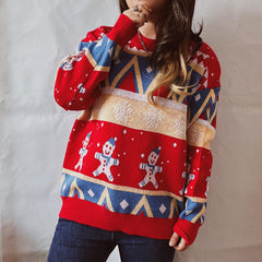 Casual Christmas Sweater Year Theme round Neck Long Sleeve Pullover