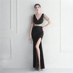 Robe longue de soirée ornée de strass et de perles pour hôte, dîner, mariage