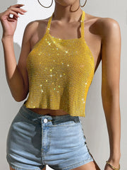 Quick Nightclub Metal Shiny Diamond Backless Square Collar