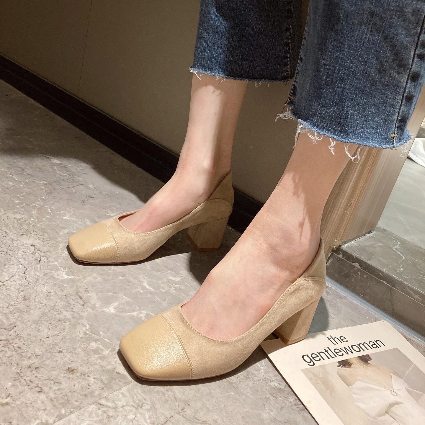 Chaussures hautes à bout carré pour femmes, style début de printemps