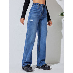 Jeans amples, décontractés, déchirés, coupe droite