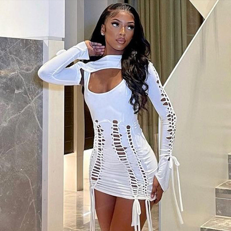 Backless Hollow Out Cutout Dress Long Sleeve Shawl Set