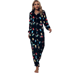 round Neck Home Casual Comfortable Can Be Worn outside Thermal Flannel Christmas Jumpsuit