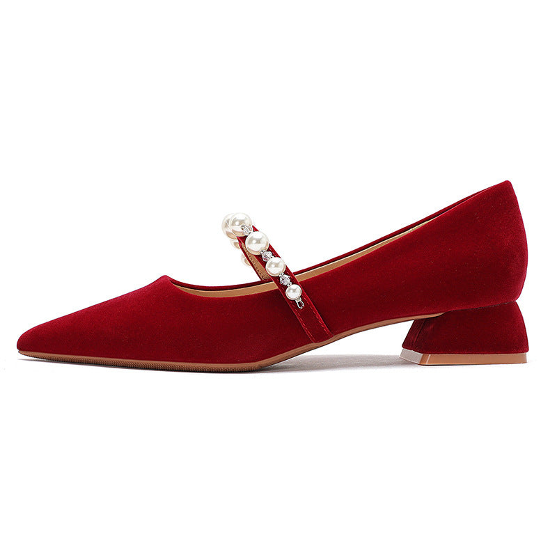 Women's Pointed Toe Chunky Single-layer Low-cut Low