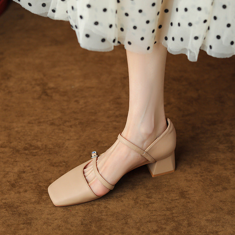 Women's French Style Vintage Mary Jane Chunky