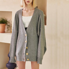 Sweater Coat Breasted Loose Lazy Long Lantern Sleeve Knitted Cardigan