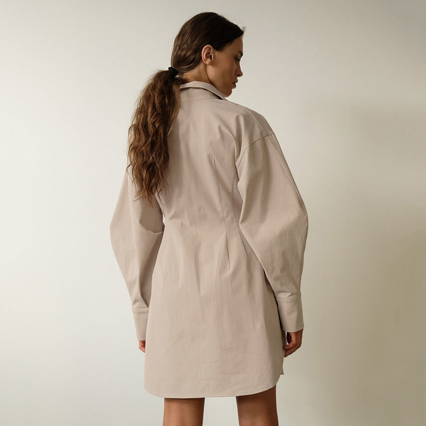 Early Wear French Shirt Dress Tight Waist Elegant Slim-Fit Long Sleeves Slim Fit Retro Minority Dress