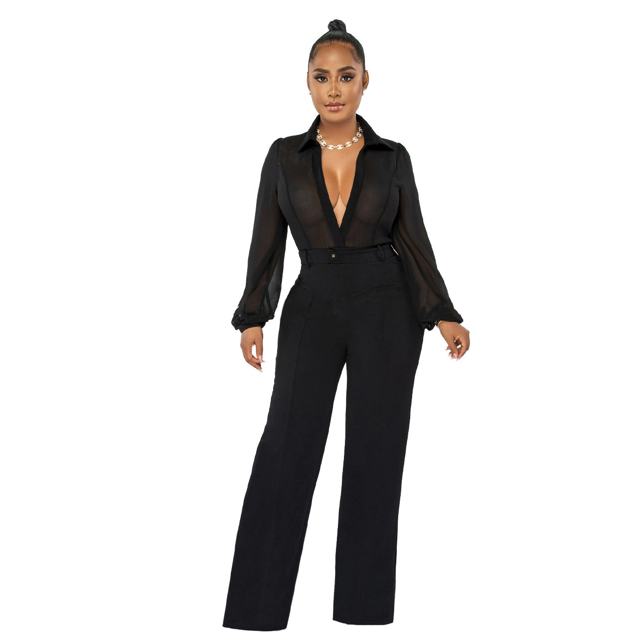 See through Chiffon Knitted Jumpsuit