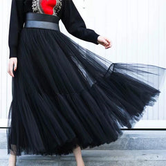 Langes bodenlanges Kleid Übergroßer Swing-Netzrock Patchwork-Maxikleid A-Linie Pettiskirt mit hoher Taille