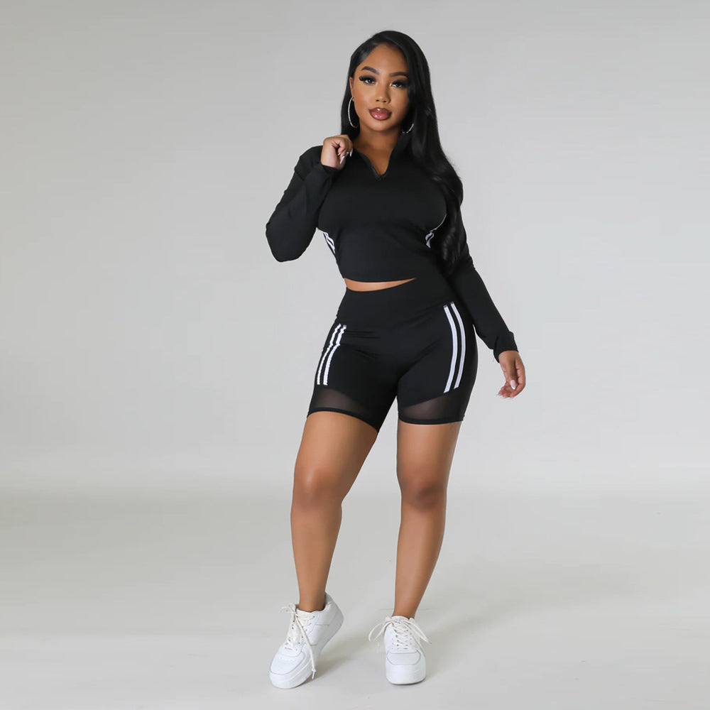 Casual Long Sleeved Topable Bum Lift Shorts Casual Suit